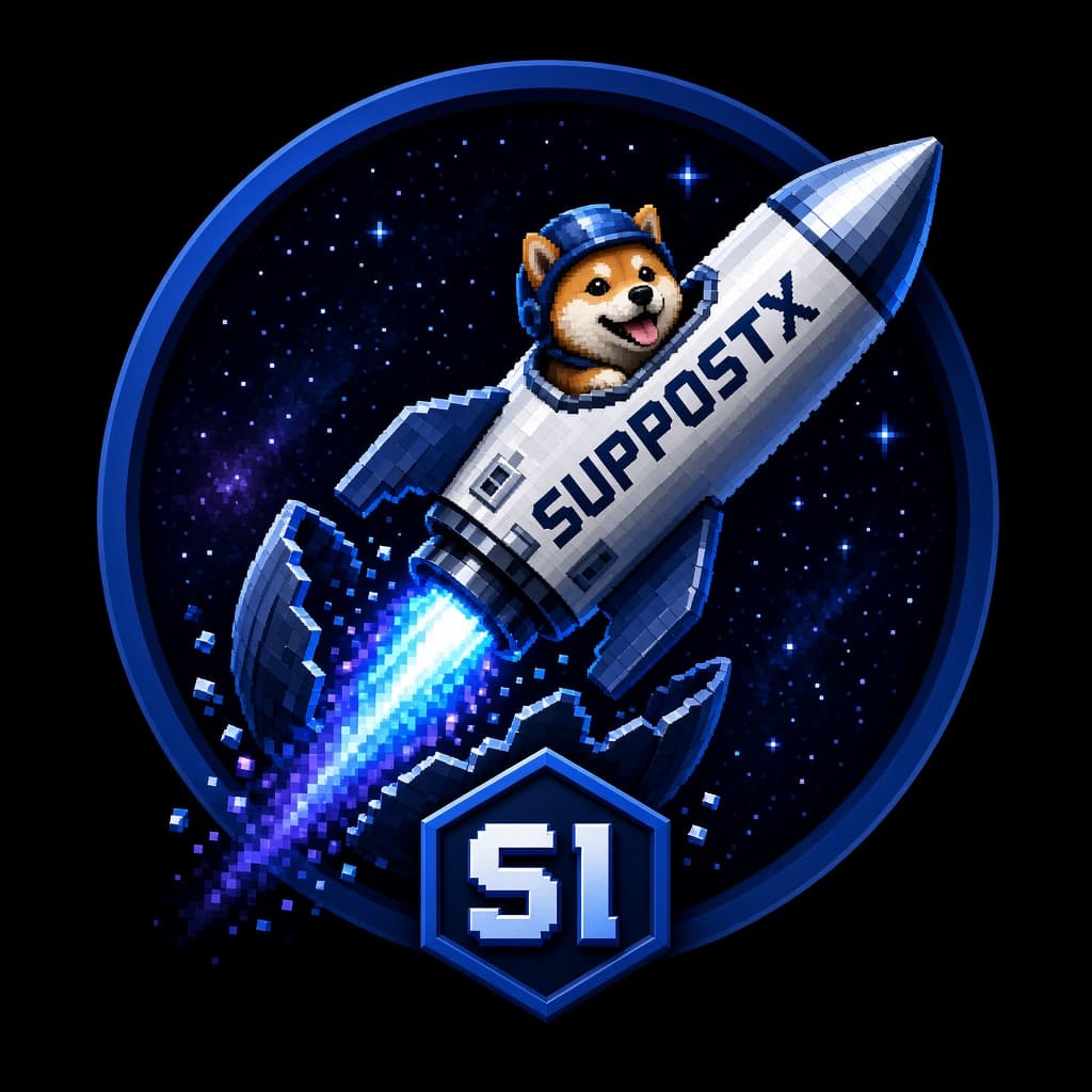 Pixel-art $SI rocket blasting through space